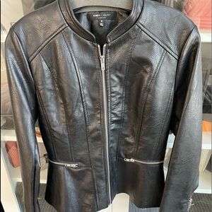 Vgan leather jacket with peplum detail